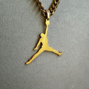 Jordan Jumpman Necklace -MJ Pendant - Gold Plated - 22" Cuban Chain - Gift